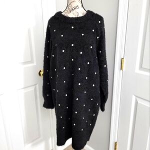 Elegant Black Sweater Dress with Rhinestone Accents